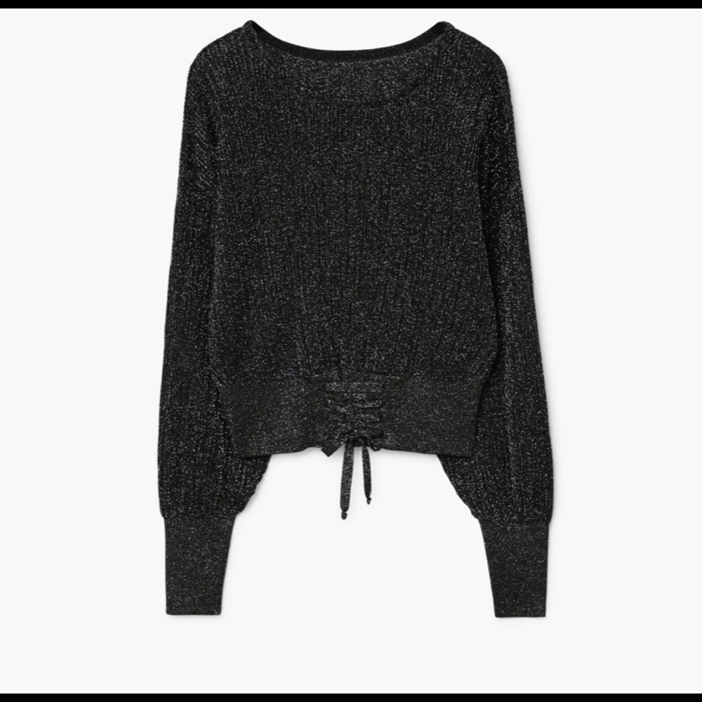 Metallic Corset Lace-Up Sweater